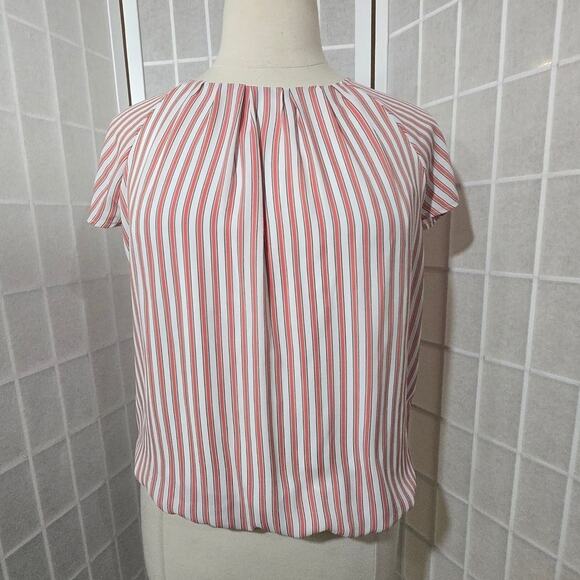 Liz Claiborne Woman Pink Stripe Short Sleeve Pullover Blouse Top Size: Medium - Picture 1 of 6